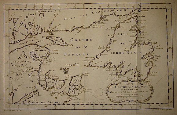 Bellin Jacques-Nicolas (1703-1772) Carte du Golphe de St.Laurent et Pays voisins... 1750 ca. Parigi